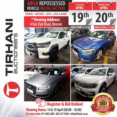 Image for ABSA REPOSSESSED VEHICLES ONLINE AUCTION (VAN DYK ROAD BENONI)