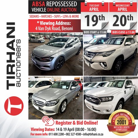 Image for ABSA REPOSSESSED VEHICLES ONLINE AUCTION (VAN DYK ROAD BENONI)