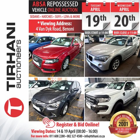 Image for ABSA REPOSSESSED VEHICLES ONLINE AUCTION (VAN DYK ROAD BENONI)